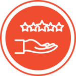 Red stars and hand icon